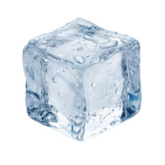 Single ice cube with water droplets.