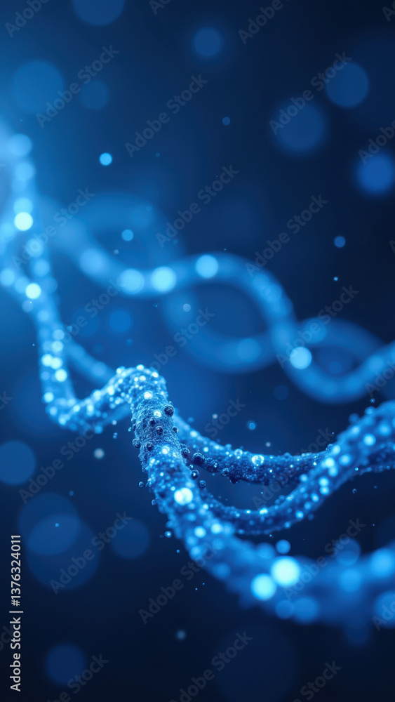 Poster the image shows a computer-generated representation of dna strands with blue spheres indicating atom