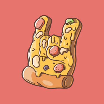 Pizza Hand making a rock sign vector illustration. Food, music design concept.