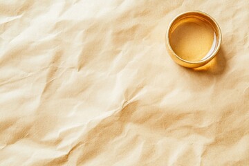 Golden Ring on Vintage Paper: A single, gleaming golden ring rests delicately upon a crumpled sheet of vintage paper, exuding a sense of timeless elegance and understated luxury.