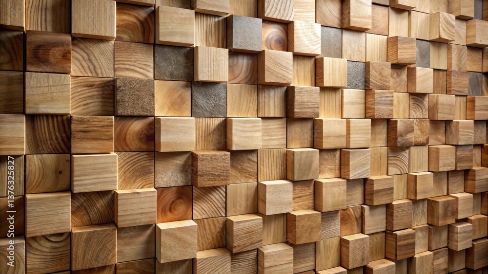 Leinwandbilder intricate wooden cube wall texture a detailed close-up shot of a complex arrangement of various size