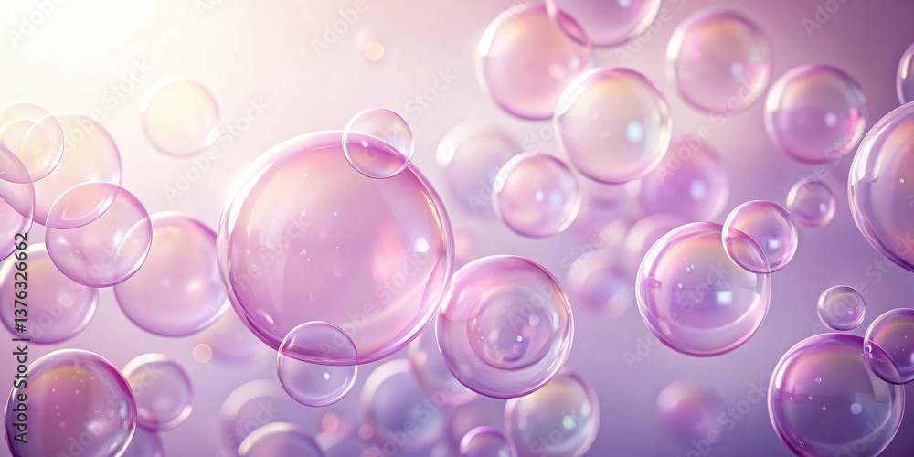 Aufkleber A whimsical array of iridescent bubbles floats in a gentle lavender-hued atmosphere, creating an ethereal and dreamy scene.