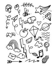 Vector illustration of Doodle cute for kid, Hand drawn set of cute doodles for decoration on white background.	