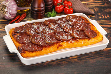 Homemade Roman pizza with pepperoni