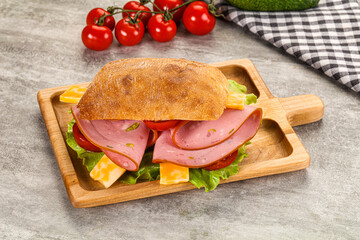 Sandwich ciabatta with mortadella and cheese