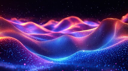 Obraz premium Abstract glowing lines in blue and purple, set against a dark background in a vector illustration. --