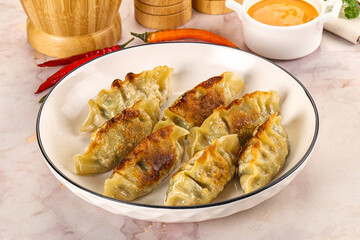 Japanese fried Gyoza stuffed dumplings