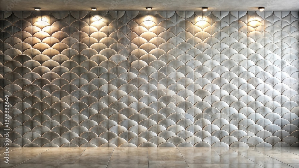 Poster elegant scallop tile wall with subtle lighting in an empty room
