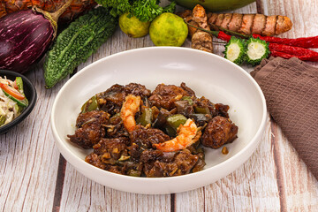 Manchirian breaded prawn with vegetables