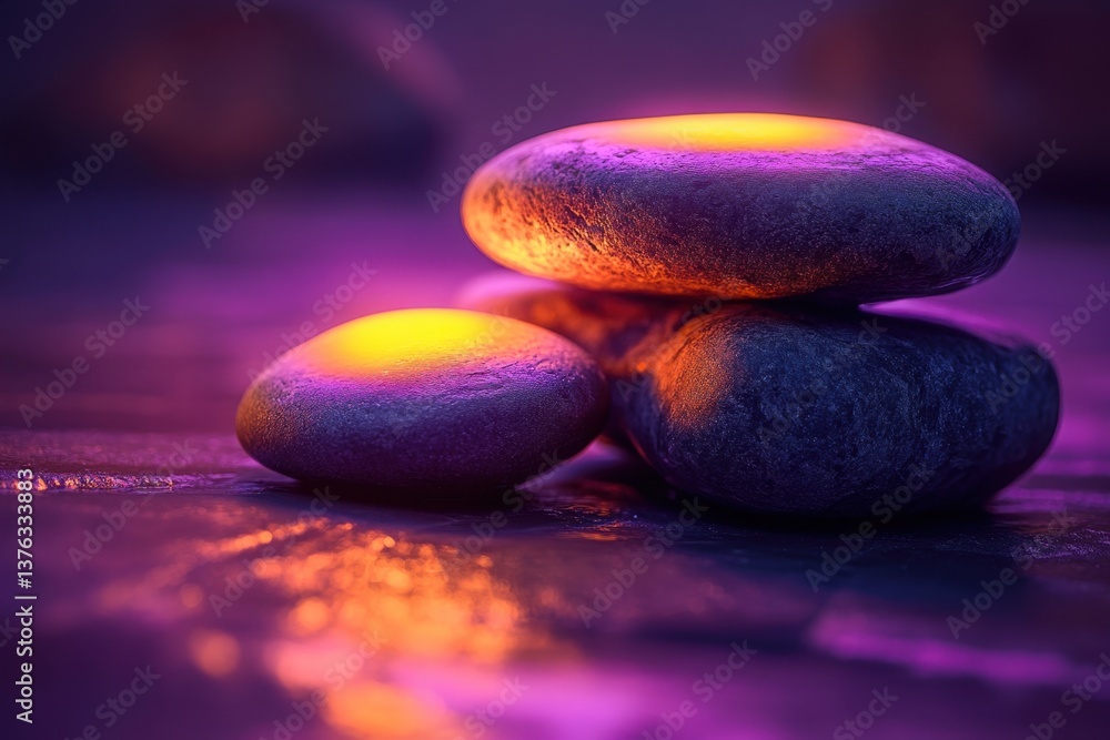 Aufkleber stones with glowing light create a serene atmosphere in a tranquil setting