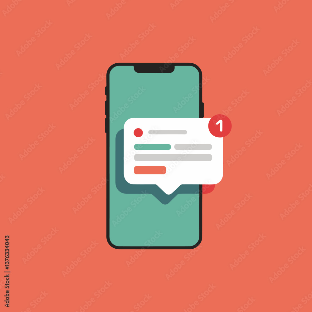 Poster new message notification on a smartphone. modern flat vector illustration of mobile communication. d