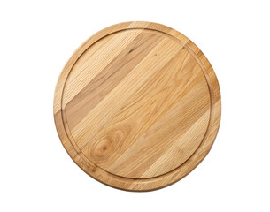 Top view round wooden kitchen board PNG cutout  High-resolution mockup of a rustic wood chopping board isolated on a transparent background, for restaurant branding, menus, creative design project