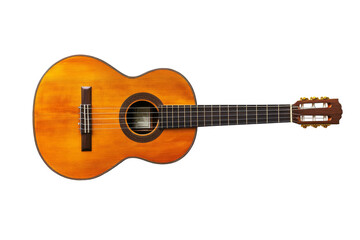 Fototapeta premium Flat lay view of wooden classical nylon string guitar isolated on transparent background