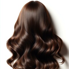 Naklejka premium Silky Brunette Hair in Motion. Flowing Silky Brunette Hair with Natural Shine. Beautiful Silky Brunette Hair Captured in Movement. Stylish wavy brown hair from the back view.