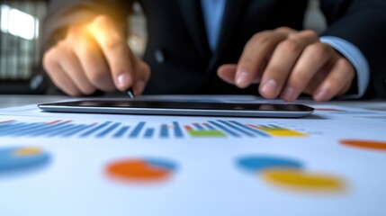 Businessperson Analyzing Financial Data on Tablet