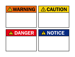 Fototapeta premium Hazard Signs Vector Set, Warning Sign, Caution Sign, Danger Sign, Notice Sign 