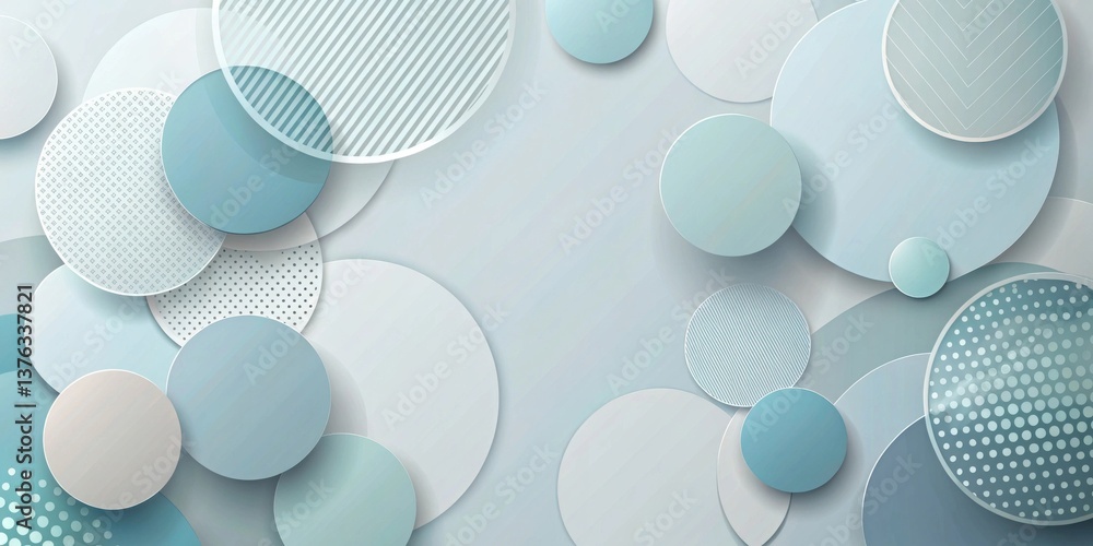 Aufkleber Abstract Pastel Blue and White Circular Design with Overlapping Layers and Subtle Textural Patterns