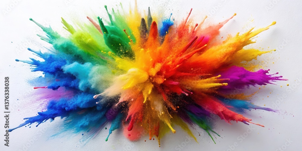Aufkleber A vibrant explosion of multicolored powder, creating a dynamic and artistic burst of color on a plain background