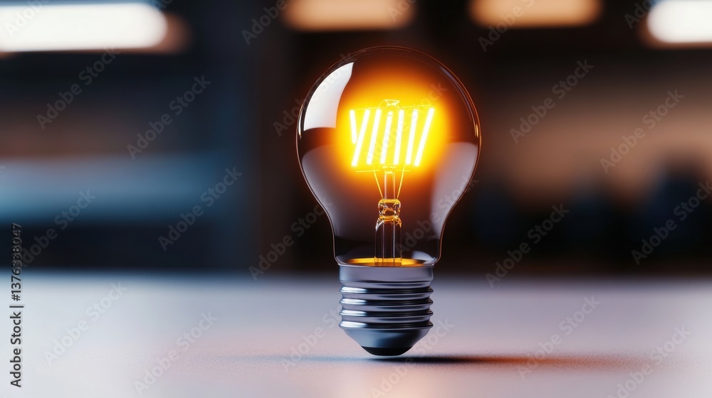 Aufkleber a glowing incandescent light bulb resting on a light-colored surface creating an inviting atmosphere