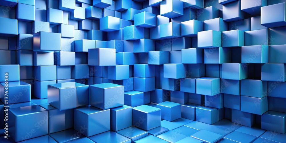 Poster Abstract Background of Shiny Blue Cubes in a Random Pattern, Creating a Modern and Textured Visual