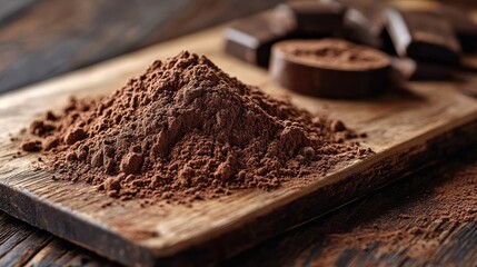 Heap of Chocolate Protein Powder on Wooden Cutting Board on Woodeng-6x.jpg