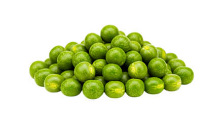 A pile of fresh green peas isolated on a black background in a studio shot close up view image