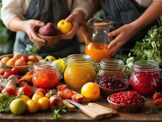 Organic Freshness: Colorful Fruit and Vegetables Jar for Healthy Local Cooking and Seasonal Cuisine