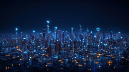 Fototapeta premium Futuristic Smart City at Night: A Digital Metropolis Illuminated