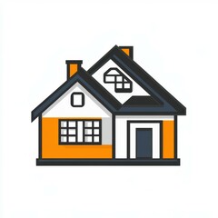 Fototapeta premium Stylized illustration of a modern orange and white house with intricate roof design and vibrant colors