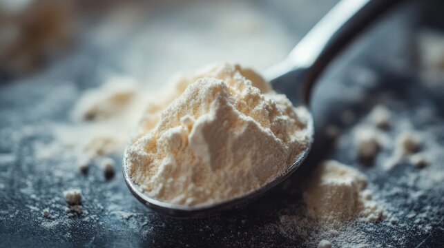 Measuring Spoon Filled with Vanilla Protein Powder