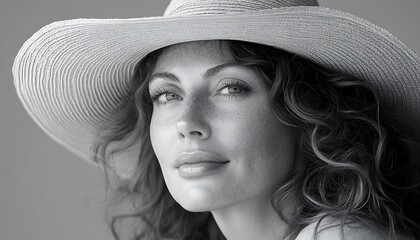 Woman in Straw Hat, Studio Portrait