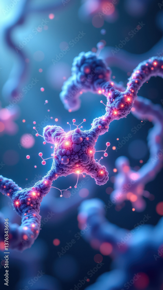 Aufkleber glp-1 molecule with glowing atoms and a dendritic structure on a dark background.