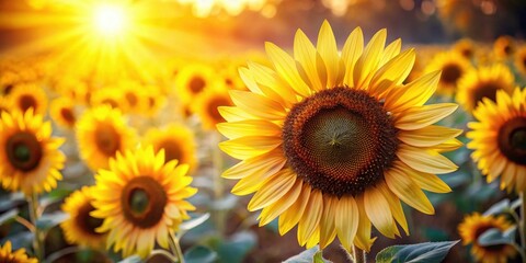 Obraz premium Golden Hour Sunflowers A Vibrant Field of Blossoms Basking in the Warmth of the Setting Sun