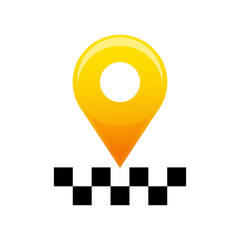 GPS symbol. Map sign. Taxi icons. Yellow signs of transport elements. 3d illustration on white background.