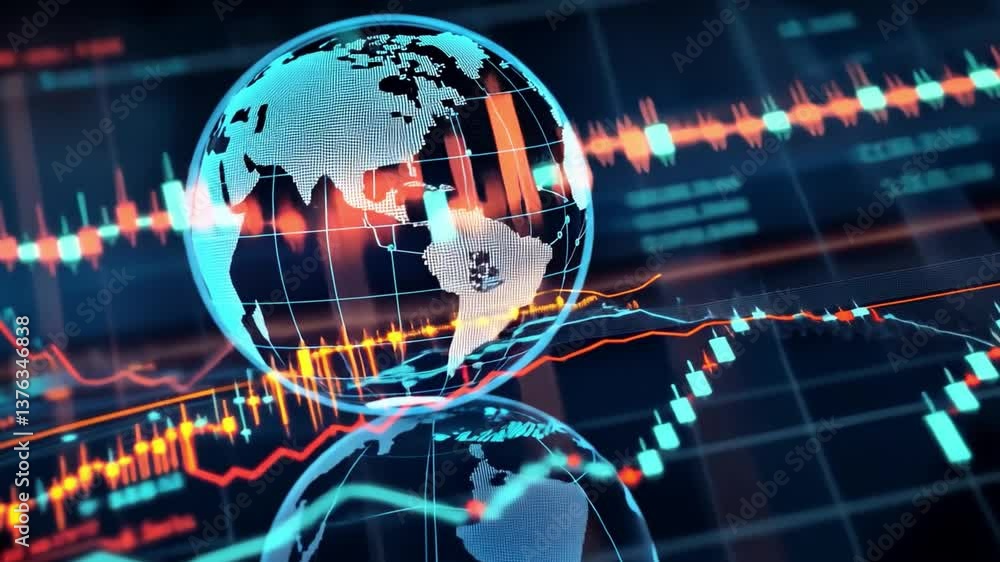 Poster abstract digital globe representation with graphs and data visualization for global business, techno