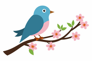 Bird resting on a blooming branch vector illustration