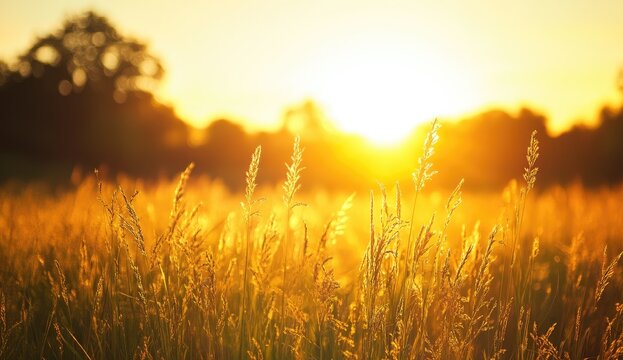 Golden sunset over a field of tall grass (3) - Powered by Adobe