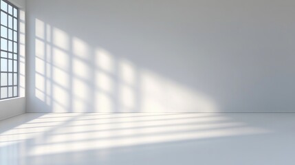 Obraz premium Sunlight Illuminates Empty White Room: Minimalist Interior Design Photography