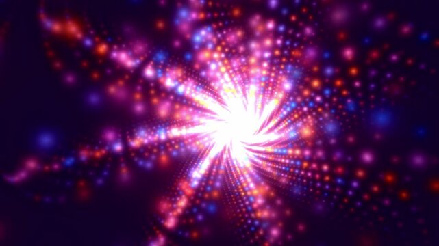 hypnotische drehende Spirale aus rot violett leuchtenden Lichtern &ndash; farbenfrohes Technologie-Design, Meditation, futuristische Energie und modernes visuelles Konzept, Entschleunigung
