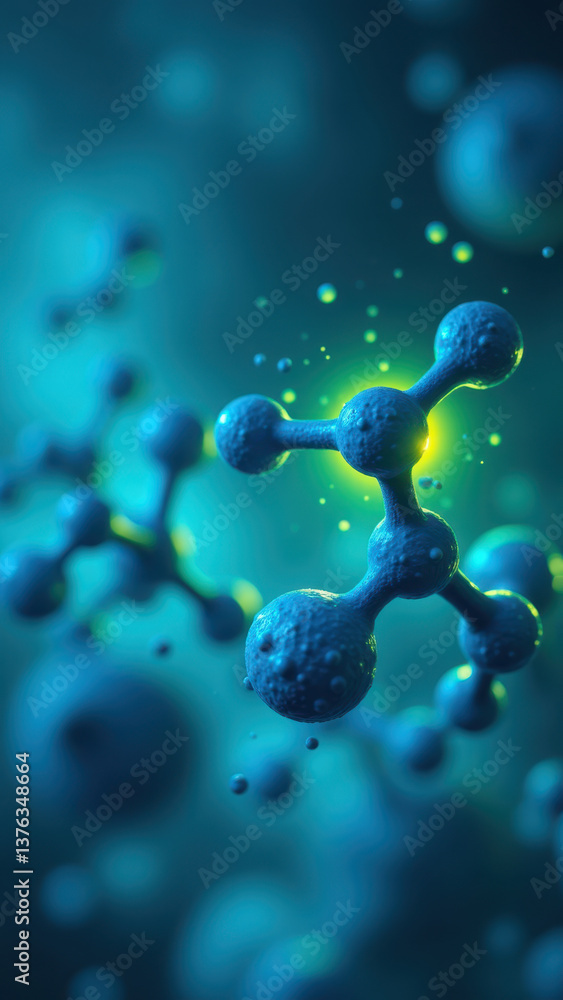 Poster an artistic rendering of a glp-1 molecule with colorful spheres representing atoms set against a dar