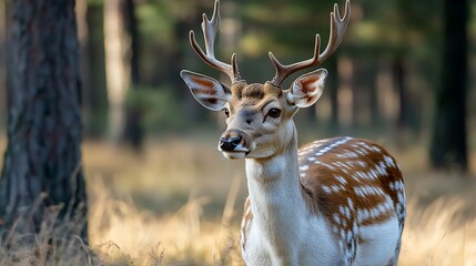 Graceful deer in nature with antlers and peaceful background high resolution picture