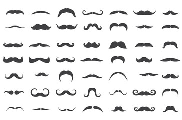 A stylish collection of mustache icons in various shapes and styles. Ideal for barbershops, men's grooming brands, logo design, and vintage-themed projects.