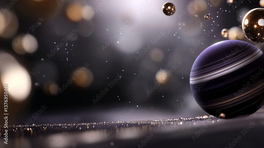 Aufkleber colorful abstract spheres floating in a dreamy space environment with shimmering lights and a dark b