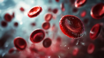 3D red blood cells in bloodstream with floating effect for health and hematology awareness design