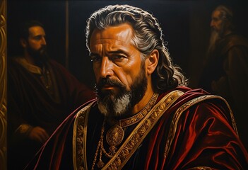 Naklejka premium A painting of a man with long hair and a beard.