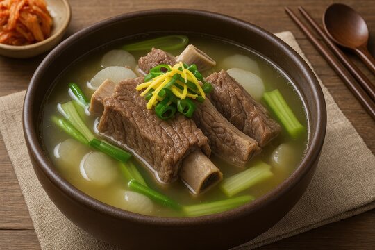 Traditional Korean Short Rib Soup Galbitang (갈비탕)

