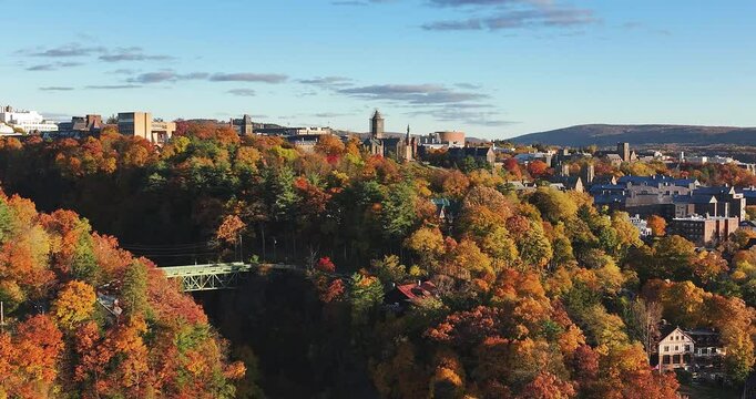 Afternoon aerial autumn video of the area surrounding the City of Ithaca, NY, USA 10/24/2024