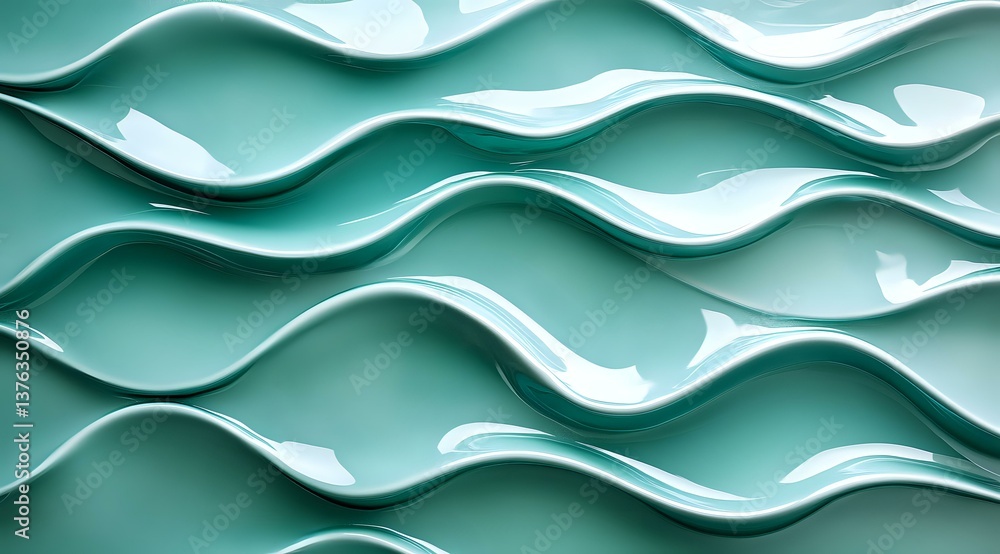 Poster abstract wavy pattern in mint green and white creating dynamic layered curves and shadows, modern mi