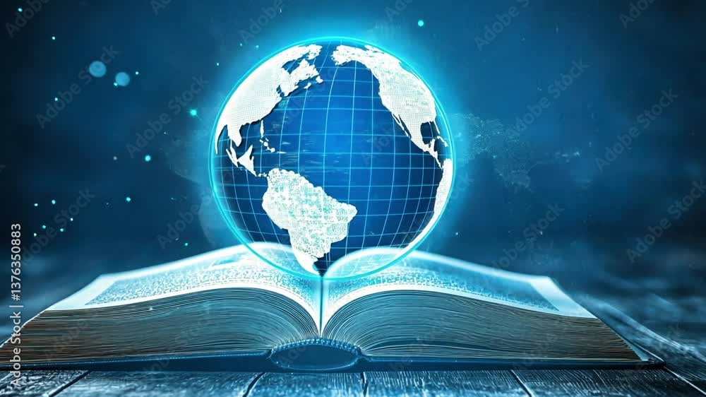 Aufkleber enchanted book with globe emerging from its pages, symbolizing knowledge and global awareness in a d