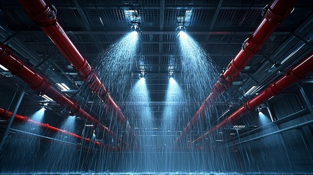 Automated fire suppression system with active sprinklers in industrial space
